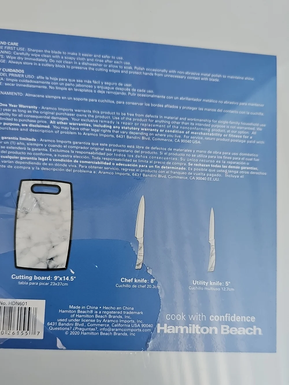 Hamilton Beach Marble-Pattern Knife and Cutting Board Set White Marble Print New